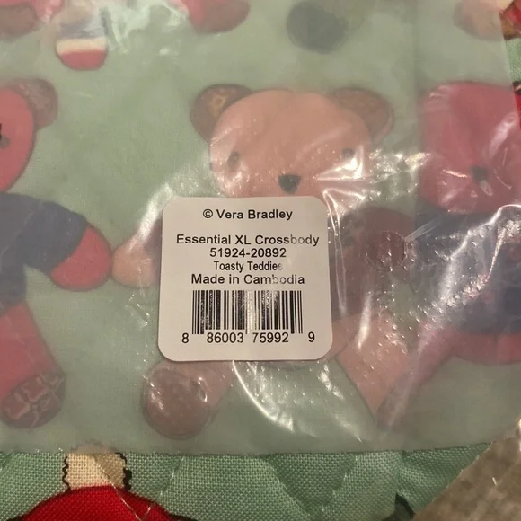 New Vera Bradley Essential XL Crossbody Bag Christmas Holiday (Toasty Teddies) - Picture 4 of 4